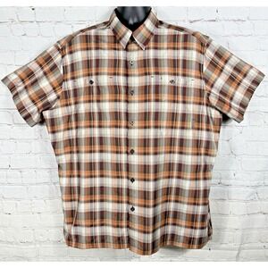 Eddie Bauer Rainier 2.0 Shirt Men's XL Orange Plaid Short Sleeve Outdoor‎